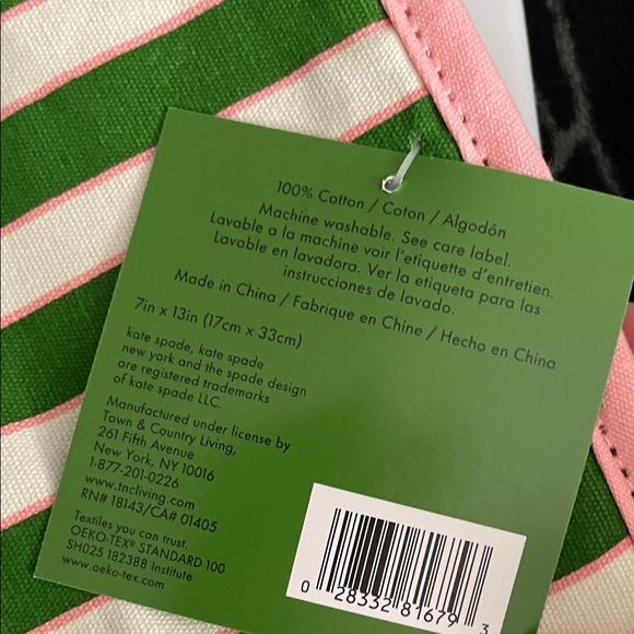 Kate Spade ♠️ Green and Pink Striped Oven Mitt - Picture 3 of 3